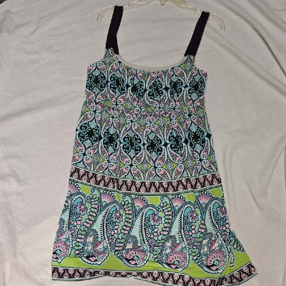 Maggy London Black and Green Paisley Mini Dress Size 8
